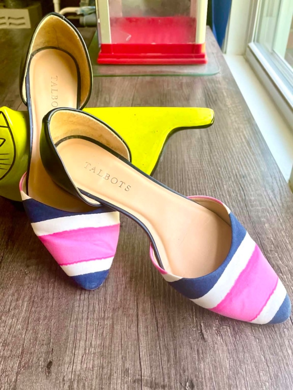Talbots Striped Pointed Toe D'Orsay Flats – Navy Pink White, 7.5